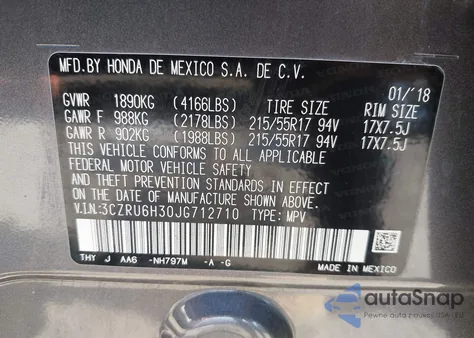 2018 Honda Hr-V Lx из США, поврежденный, VIN 3CZRU6H30JG712710